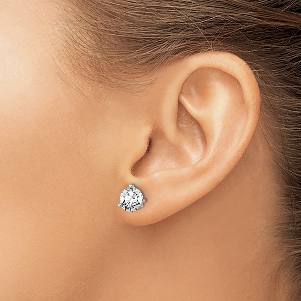 14k White Gold 2 carat Lab Grown Diamond VS+ F+ Round Complete Three Prong Stud Earrings (EM1007-200-WLD)