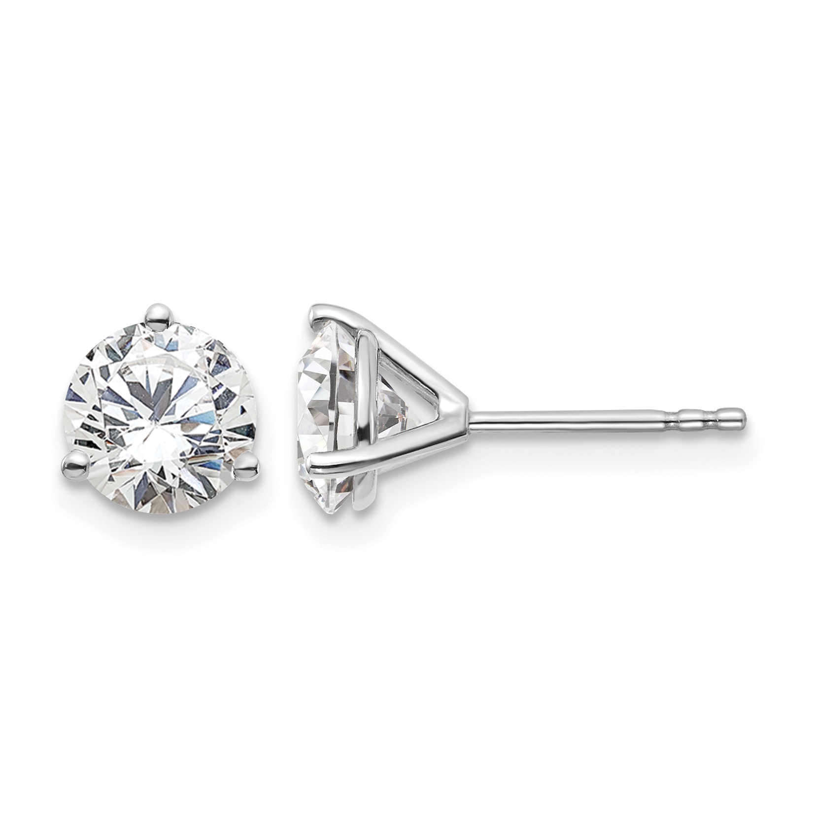 14k White Gold 2 carat Certified Lab Grown Diamond VS/SI+ G+ Round Complete Three Prong Stud Earrings (EM1007-200C-WLG)