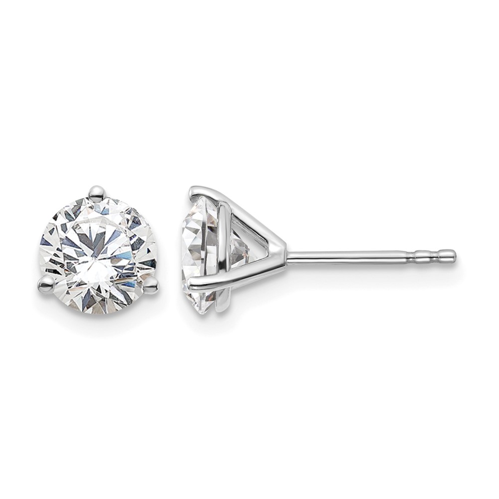 14k White Gold 2 carat Certified Lab Grown Diamond VS/SI+ G+ Round Complete Three Prong Stud Earrings (EM1007-200C-WLG)