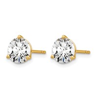 14K Yellow Gold 2 Carat Lab Grown Diamond VS SI+ G+ Round Complete Three Prong Stud Earrings view 2