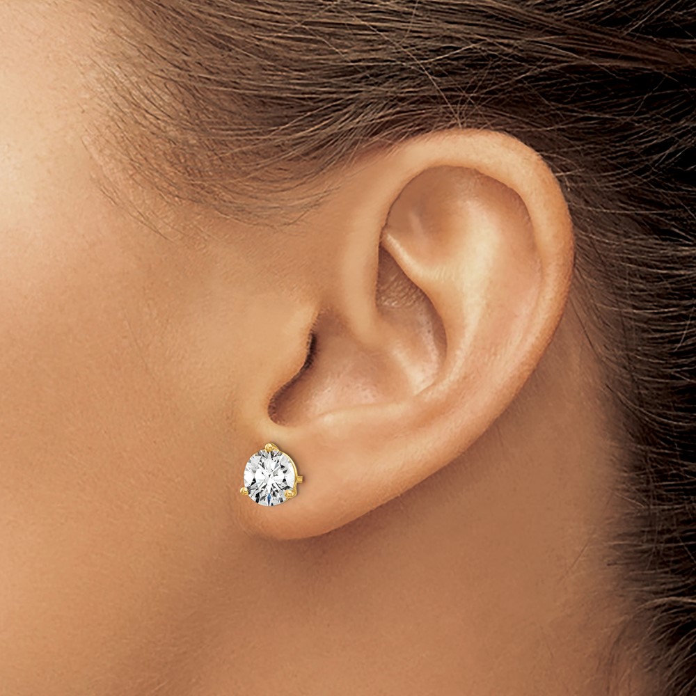 14k 2 carat Lab Grown Diamond VS+ F+ Round Complete Three Prong Stud Earrings (EM1007-200-LD)