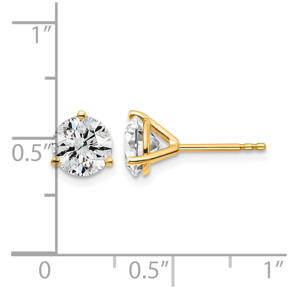 14k 2 carat Lab Grown Diamond VS+ F+ Round Complete Three Prong Stud Earrings (EM1007-200-LD)