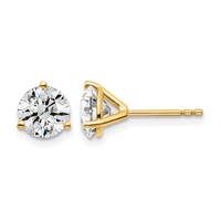 14K Yellow Gold 2 Carat Lab Grown Diamond VS SI+ G+ Round Complete Three Prong Stud Earrings view 1
