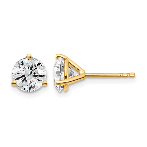14K Yellow Gold 2.50 Carat Lab Grown Diamond VS SI+ G+ Round Complete Three Prong Stud Earrings