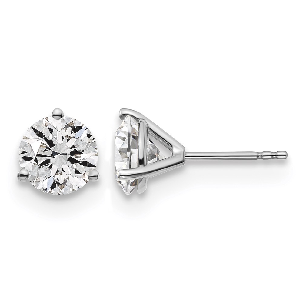 18K White Gold 3 Carat Lab Grown Diamond VS+ F+ Round Complete Three Prong Stud Earrings
