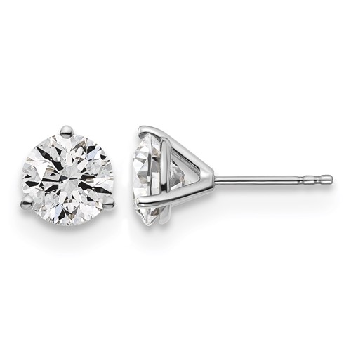 18K White Gold 3 Carat Lab Grown Diamond VS+ F+ Round Complete Three Prong Stud Earrings