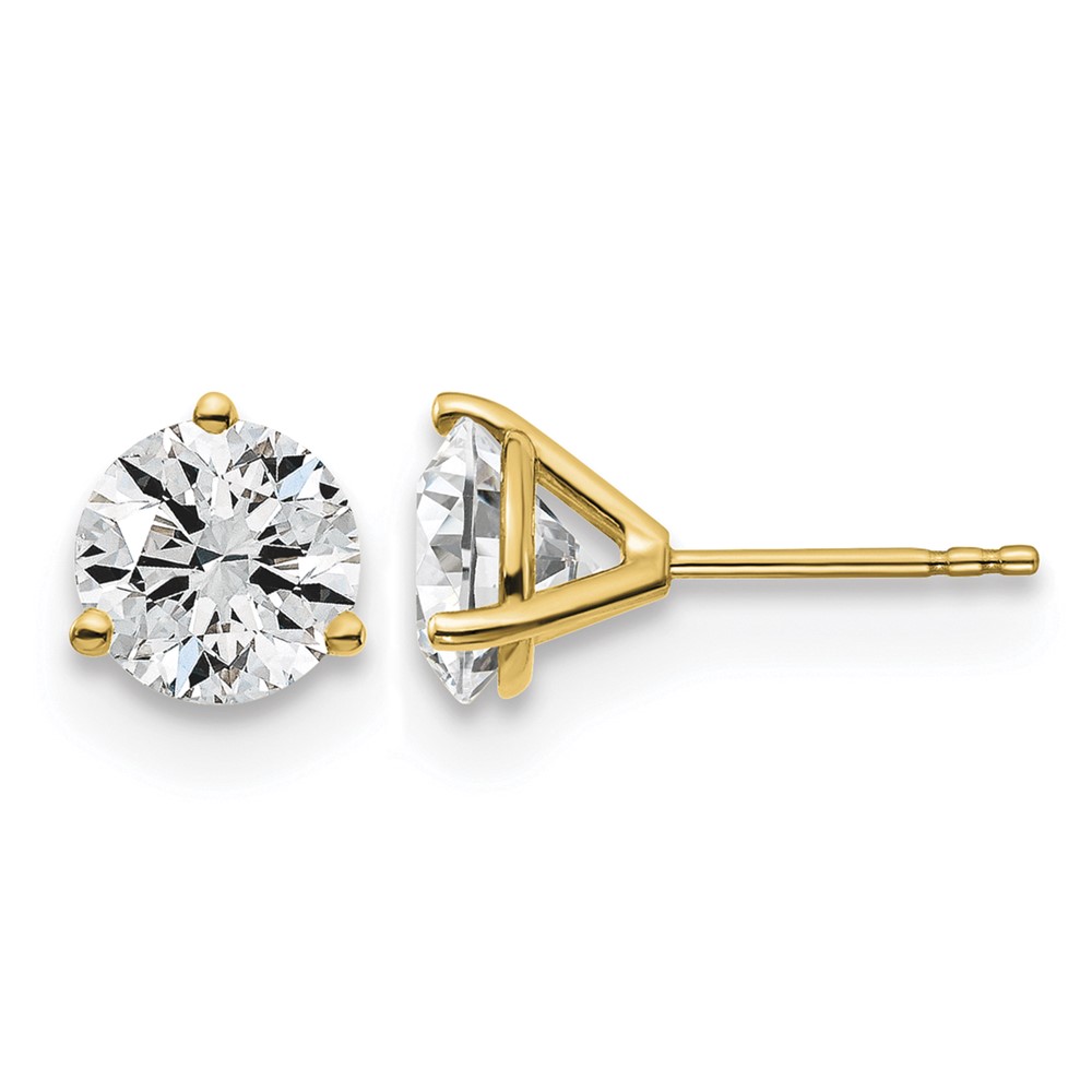 18K Yellow Gold 3 Carat Lab Grown Diamond VS+ F+ Round Complete Three Prong Stud Earrings