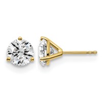 18K Yellow Gold 3 Carat Lab Grown Diamond VS+ F+ Round Complete Three Prong Stud Earrings view 1