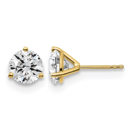 18K Yellow Gold 3 Carat Lab Grown Diamond VS+ F+ Round Complete Three Prong Stud Earrings