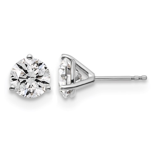 Platinum 3 Carat Lab Grown Diamond VS+ F+ Round Complete Three Prong Stud Earrings