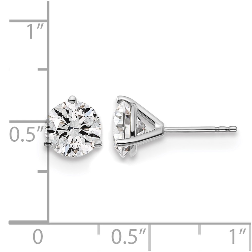 14k White Gold 3 carat Certified Lab Grown Diamond VS/SI+ G+ Round Complete Three Prong Stud Earrings (EM1007-300C-WLG)