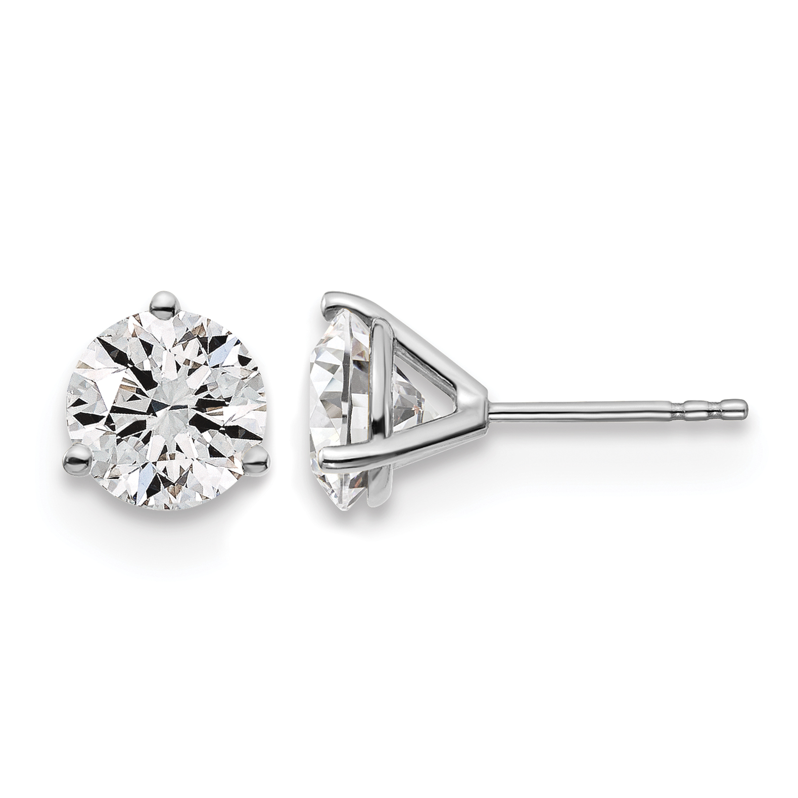 14k White Gold 3 carat Certified Lab Grown Diamond VS+ F+ Round Complete Three Prong Stud Earrings (EM1007-300C-WLD)
