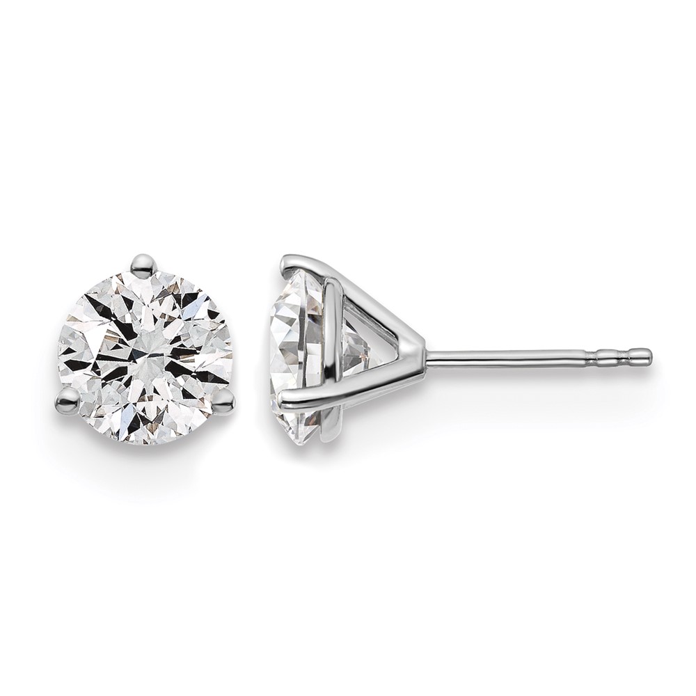 14K White Gold 3 Carat Lab Grown Diamond VS+ F+ Round Complete Three Prong Stud Earrings