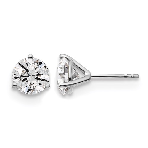 14K White Gold 3 Carat Lab Grown Diamond VS SI+ G+ Round Complete Three Prong Stud Earrings