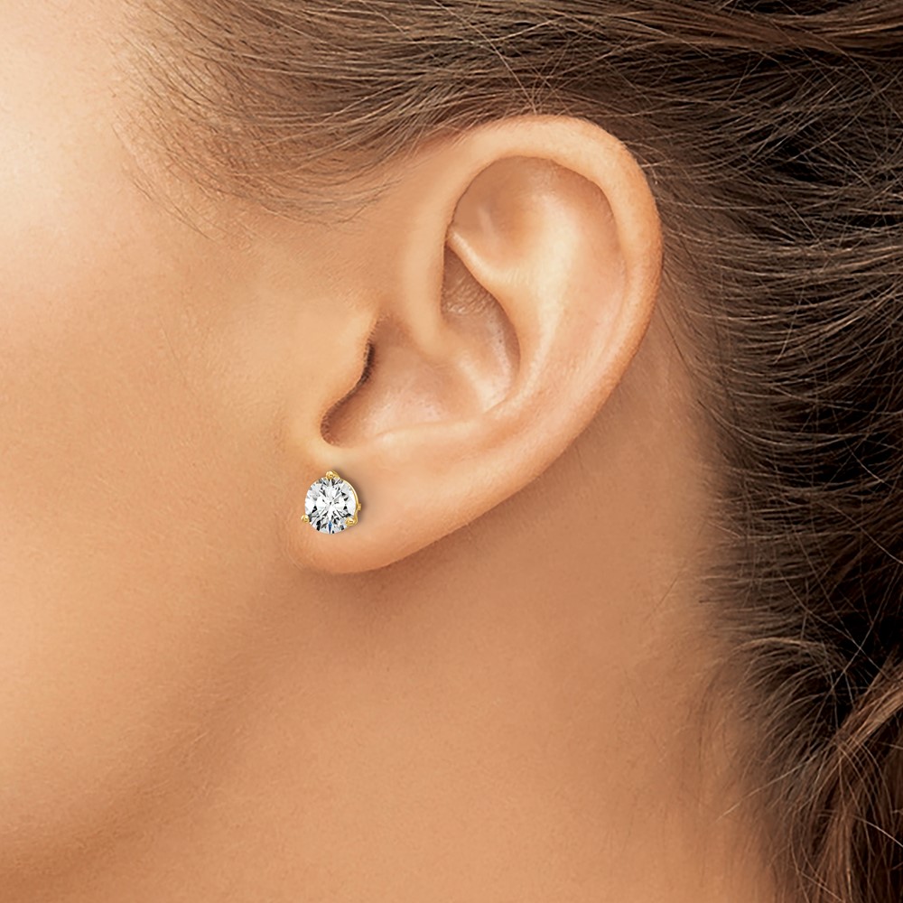14k 3 carat Lab Grown Diamond VS/SI+ G+ Round Complete Three Prong Stud Earrings (EM1007-300-LG)