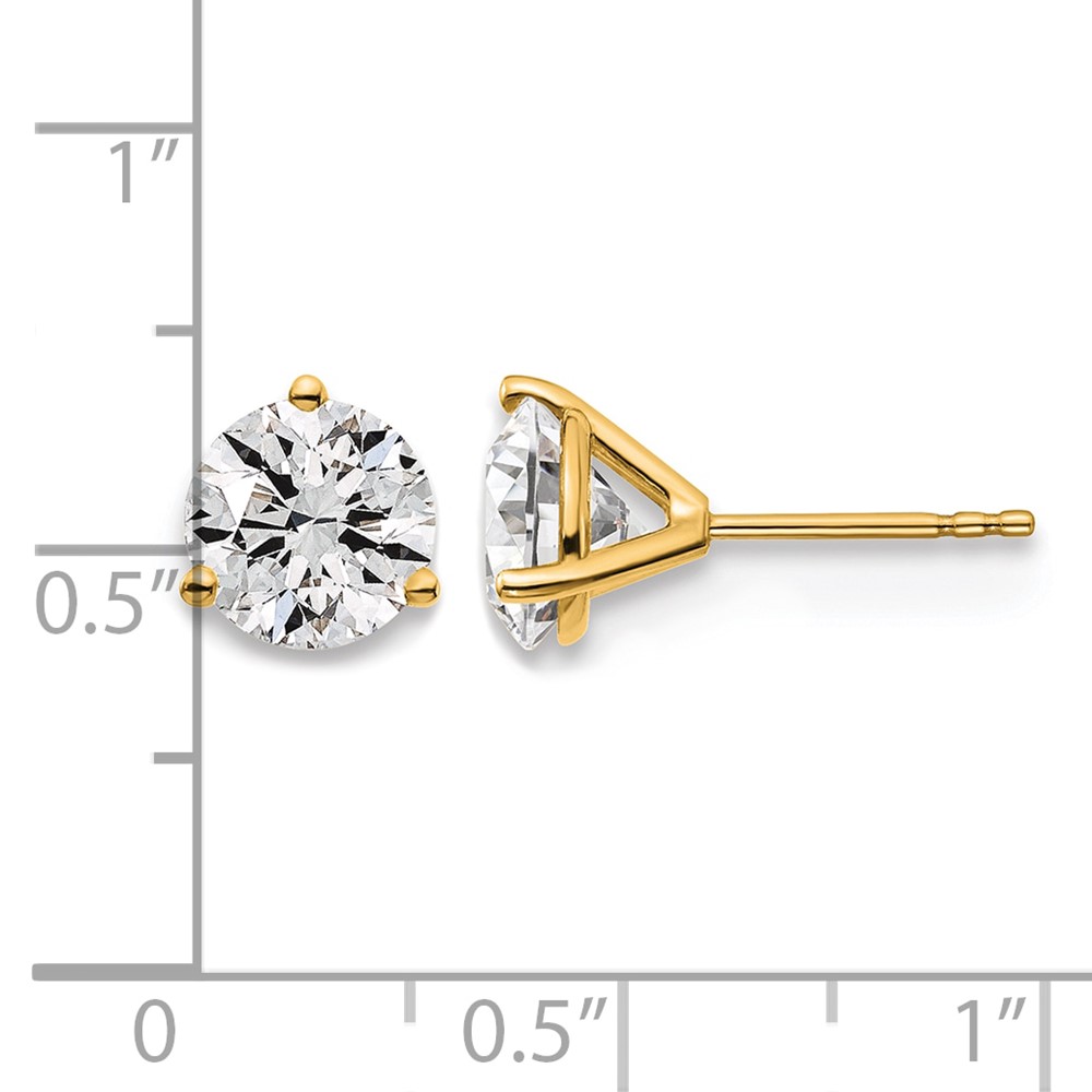 14k 3 carat Lab Grown Diamond VS/SI+ G+ Round Complete Three Prong Stud Earrings (EM1007-300-LG)