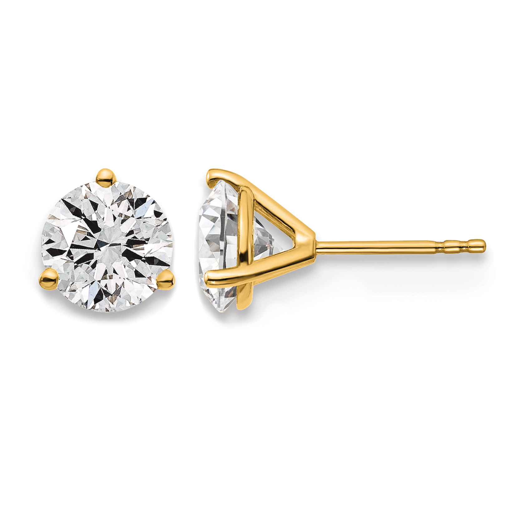 14k 3 carat Lab Grown Diamond VS/SI+ G+ Round Complete Three Prong Stud Earrings (EM1007-300-LG)