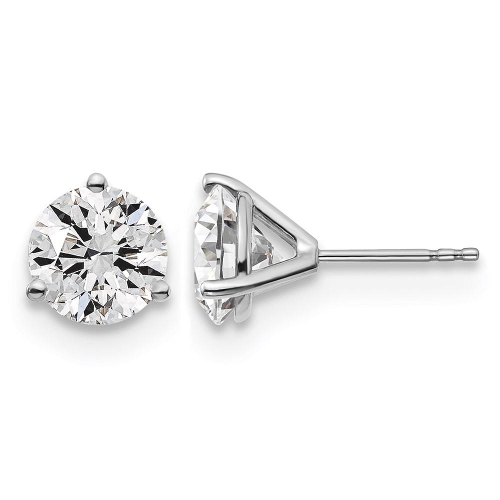 18K White Gold 4 Carat Certified Lab Grown Diamond VS+ F+ Round Complete Three Prong Stud Earrings