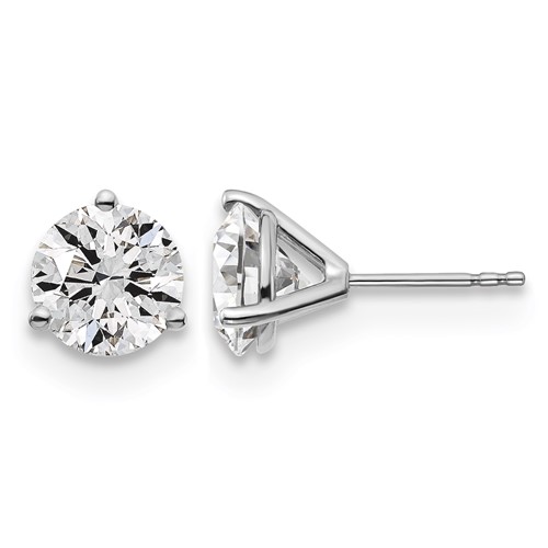 18K White Gold 4 Carat Lab Grown Diamond VS+ F+ Round Complete Three Prong Stud Earrings