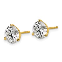 18K Yellow Gold 4 Carat Lab Grown Diamond VS+ F+ Round Complete Three Prong Stud Earrings view 2
