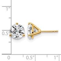 18K Yellow Gold 4 Carat Lab Grown Diamond VS+ F+ Round Complete Three Prong Stud Earrings view 4