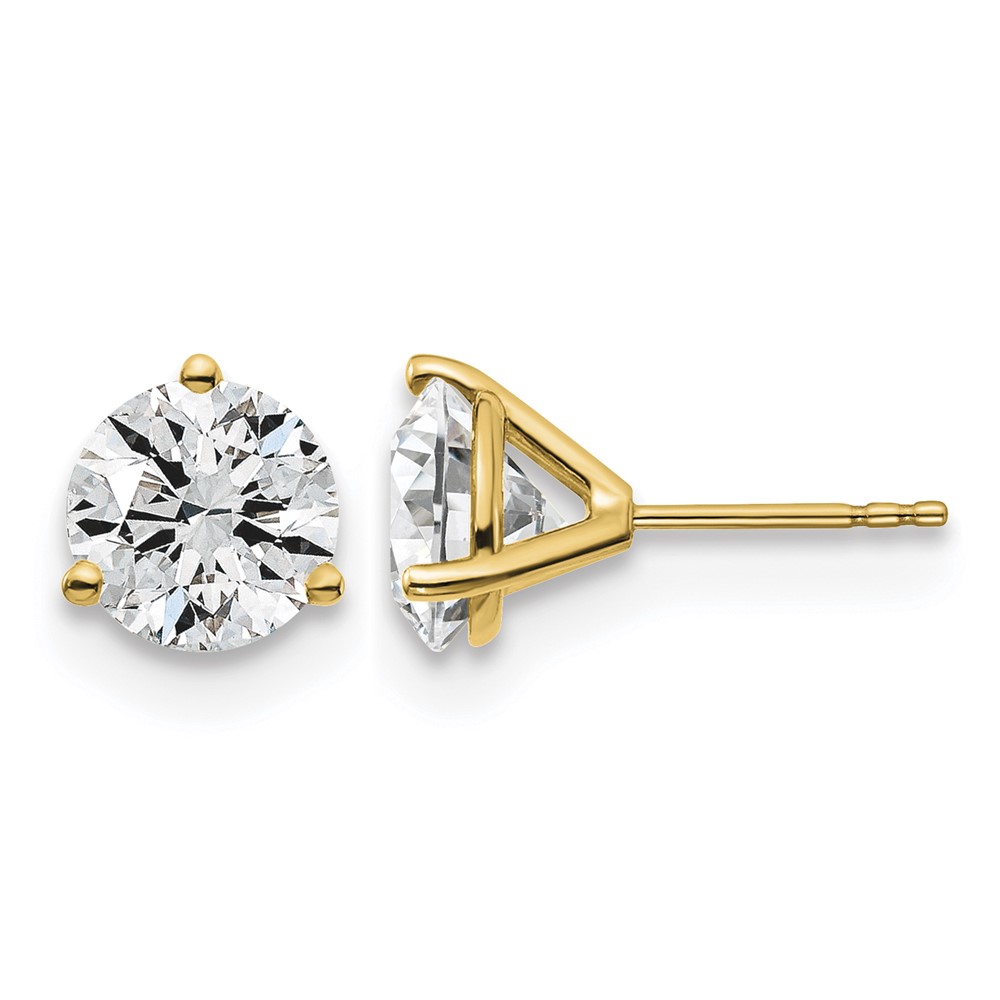18K Yellow Gold 4 Carat Lab Grown Diamond VS+ F+ Round Complete Three Prong Stud Earrings