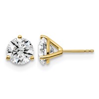 18K Yellow Gold 4 Carat Lab Grown Diamond VS+ F+ Round Complete Three Prong Stud Earrings view 1