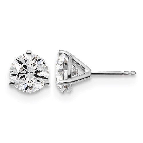 Platinum 4 Carat Lab Grown Diamond VS+ F+ Round Complete Three Prong Stud Earrings