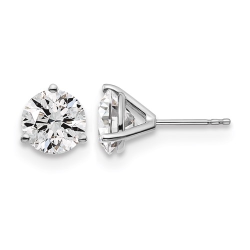 14K White Gold 4 Carat Lab Grown Diamond VS SI+ G+ Round Complete Three Prong Stud Earrings
