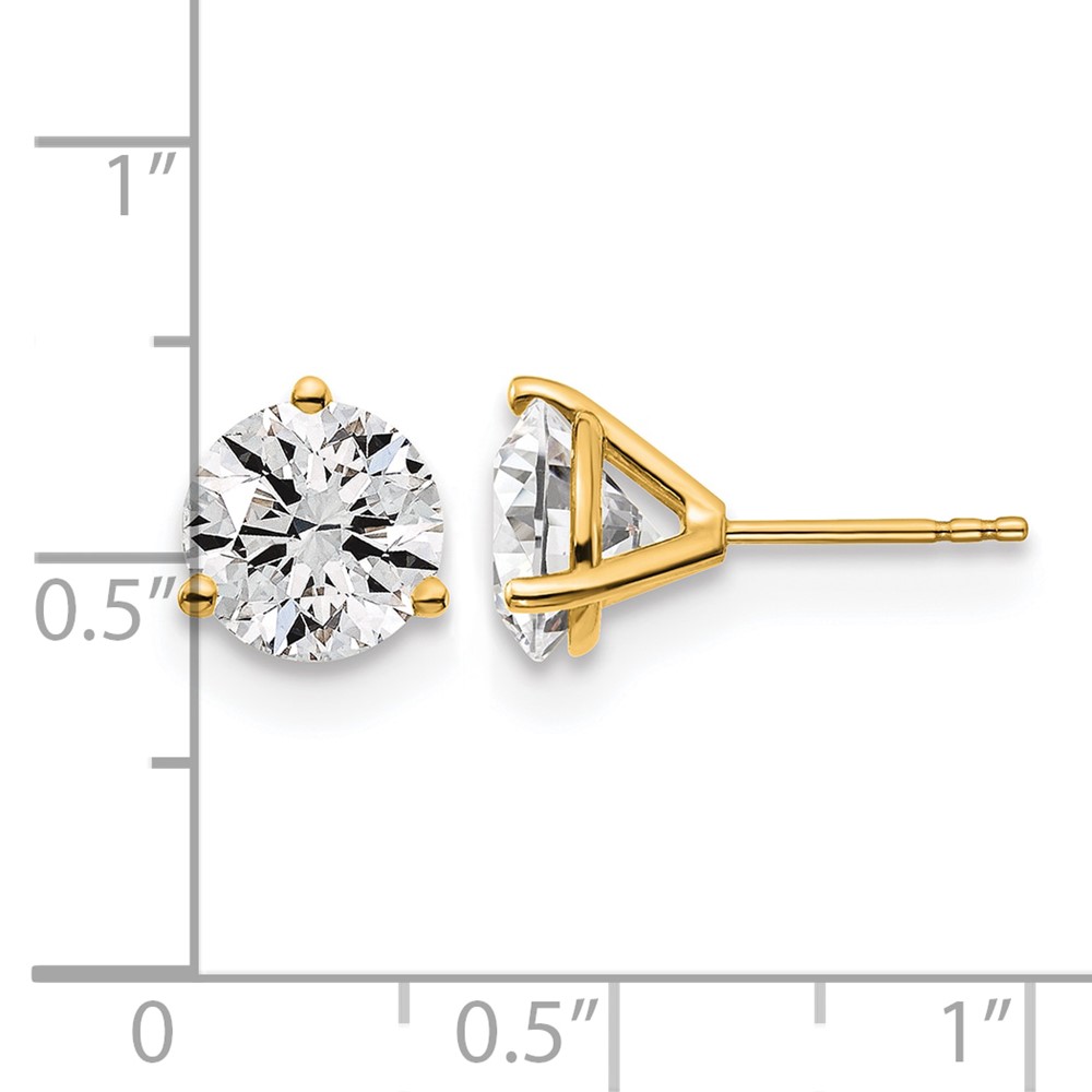 14k 4 carat Lab Grown Diamond VS/SI+ G+ Round Complete Three Prong Stud Earrings (EM1007-400-LG)