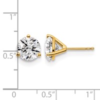 14K Yellow Gold 4 Carat Lab Grown Diamond VS+ F+ Round Complete Three Prong Stud Earrings view 5