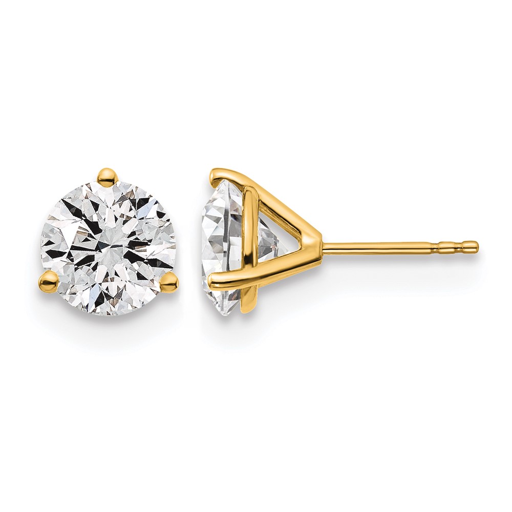 14k 4 carat Lab Grown Diamond VS/SI+ G+ Round Complete Three Prong Stud Earrings (EM1007-400-LG)