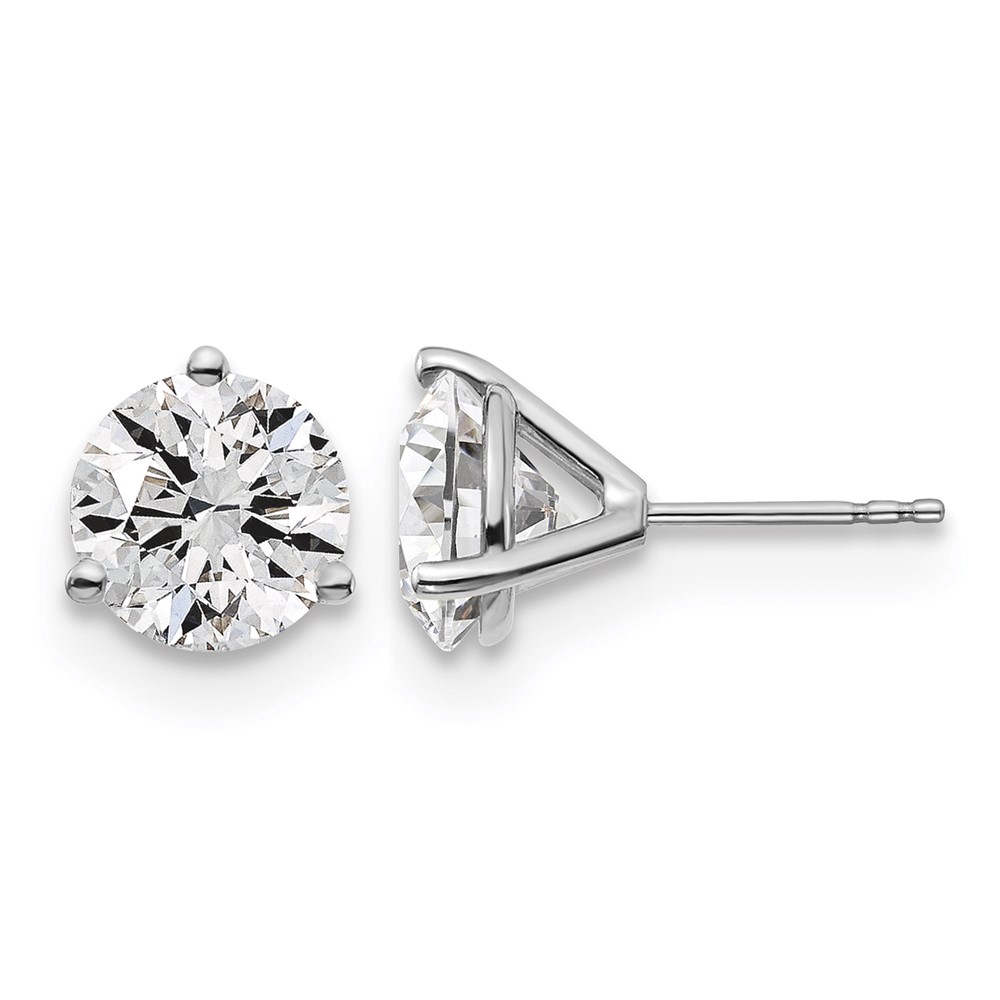 18K White Gold 5 Carat Lab Grown Diamond VS+ F+ Round Complete Three Prong Stud Earrings