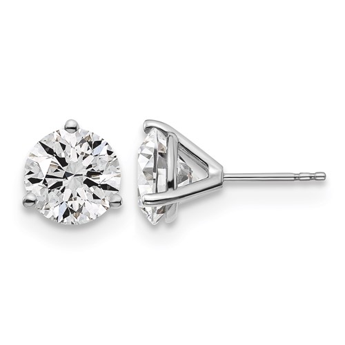 18K White Gold 5 Carat Lab Grown Diamond VS+ F+ Round Complete Three Prong Stud Earrings