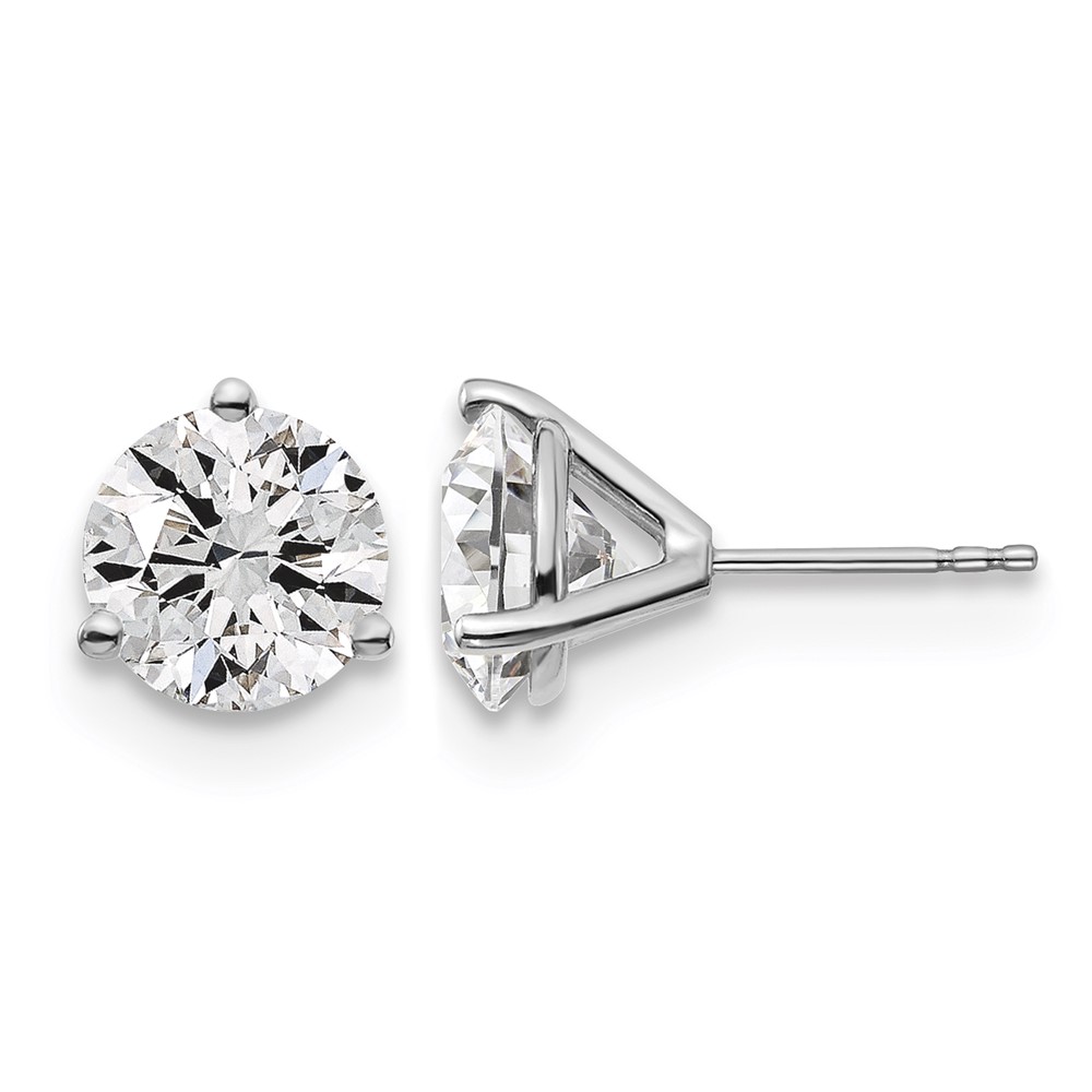 Platinum 5 Carat Lab Grown Diamond VS+ F+ Round Complete Three Prong Stud Earrings