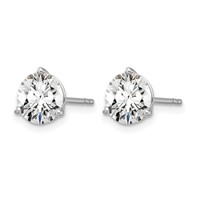 14K White Gold 5 Carat Lab Grown Diamond VS SI+ G+ Round Complete Three Prong Stud Earrings view 2