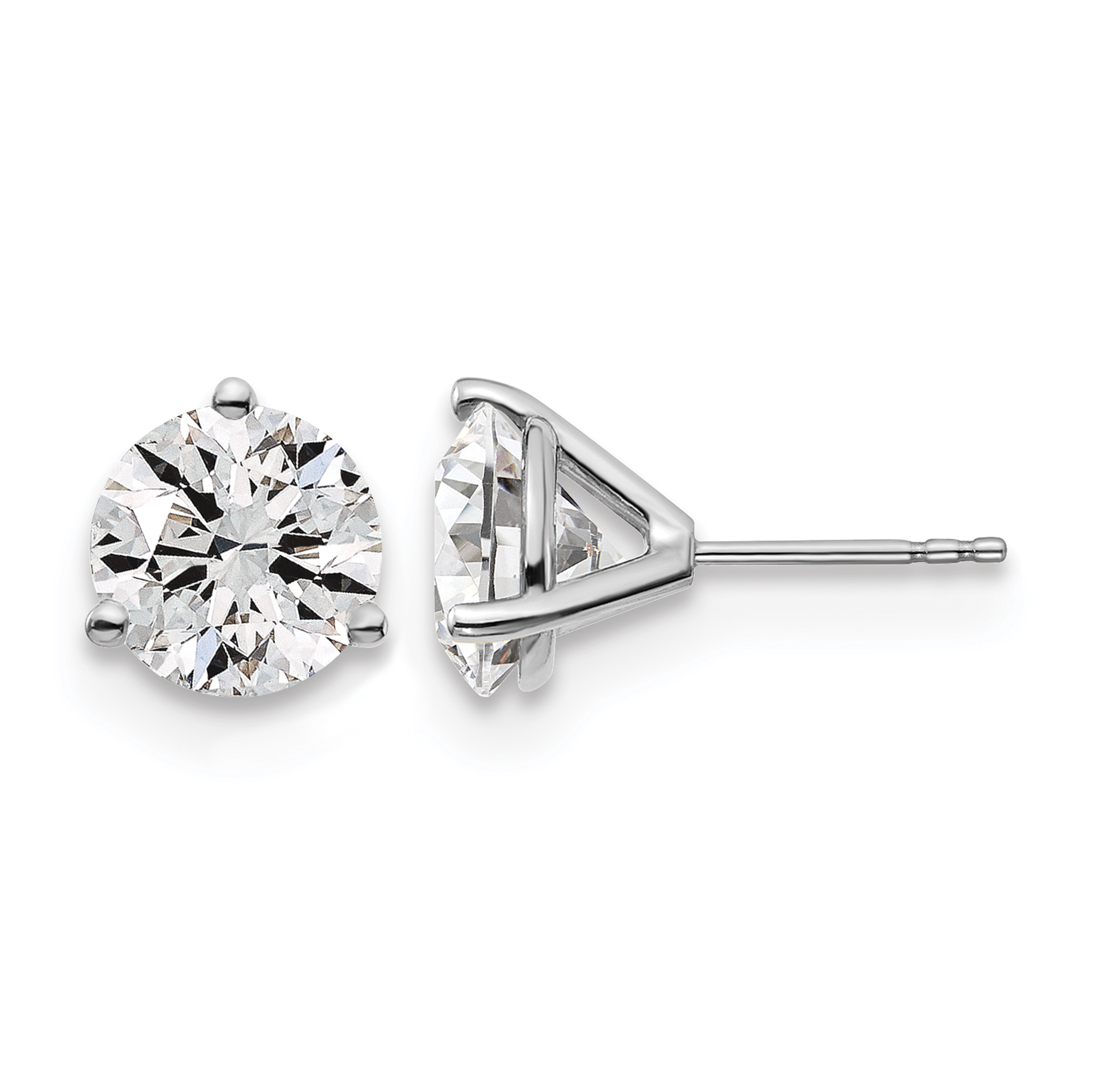14k White Gold 5 carat Certified Lab Grown Diamond VS+ F+ Round Complete Three Prong Stud Earrings (EM1007-500C-WLD)