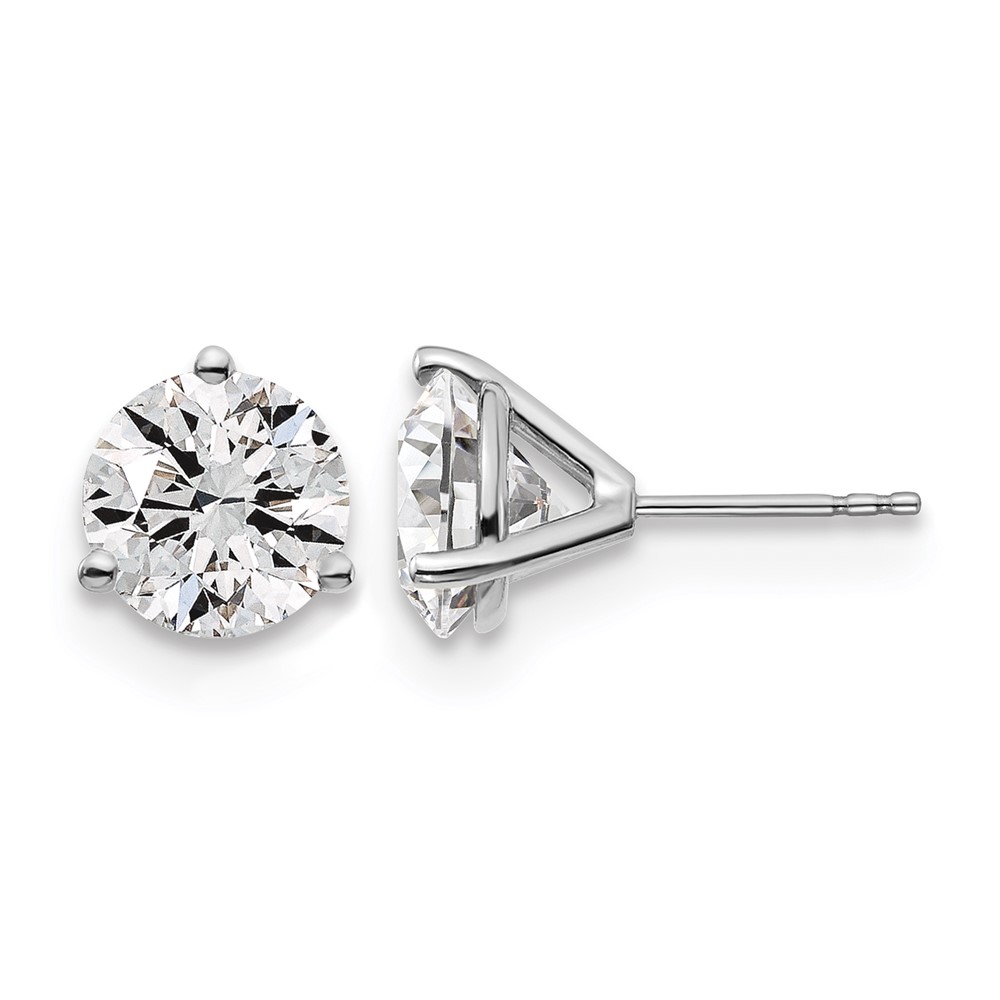 14k White Gold 5 carat Certified Lab Grown Diamond VS+ F+ Round Complete Three Prong Stud Earrings (EM1007-500C-WLD)