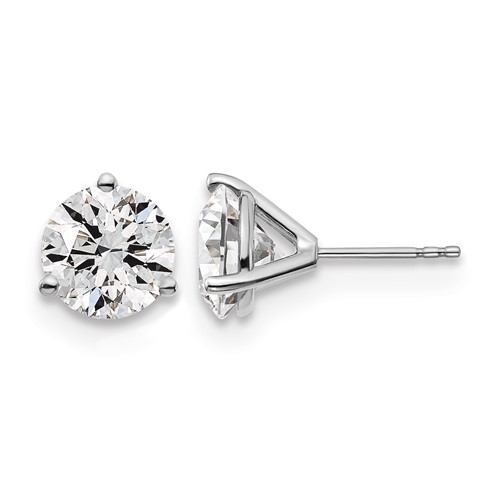 14K White Gold 5 Carat Lab Grown Diamond VS SI+ G+ Round Complete Three Prong Stud Earrings