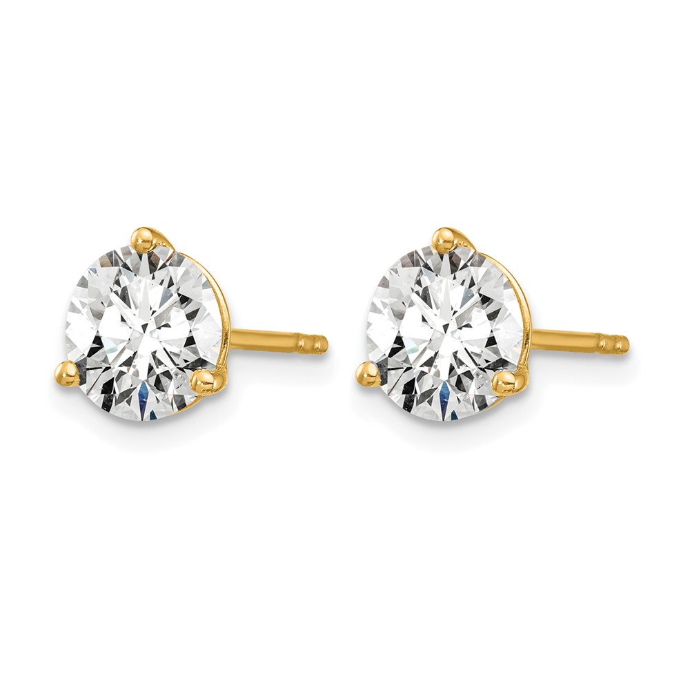 14k 5 carat Lab Grown Diamond VS+ F+ Round Complete Three Prong Stud Earrings (EM1007-500-LD)
