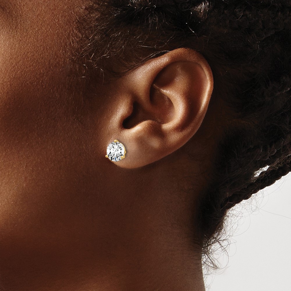 14k 5 carat Lab Grown Diamond VS+ F+ Round Complete Three Prong Stud Earrings (EM1007-500-LD)