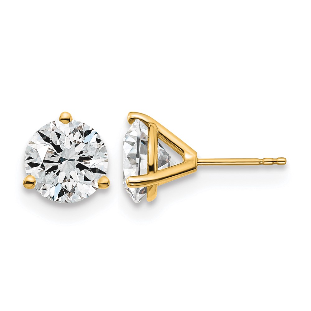 14K Yellow Gold 5 Carat Lab Grown Diamond VS+ F+ Round Complete Three Prong Stud Earrings