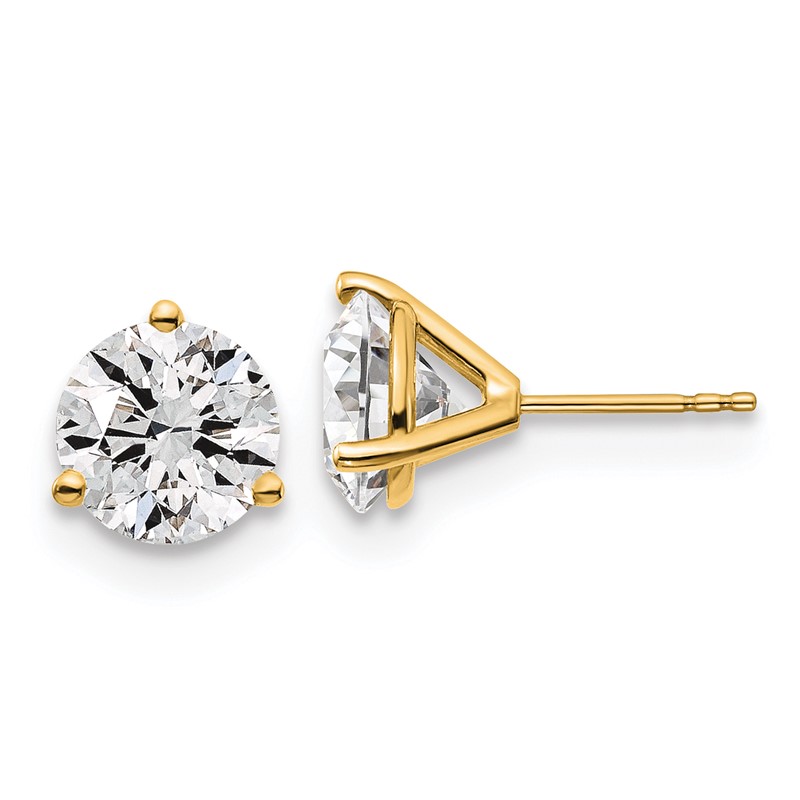 14k Yellow Gold 5 ctw Lab Grown Diamond VS/SI+ G+ Round 3 Prong Heavy Wt. Stud Earrings
