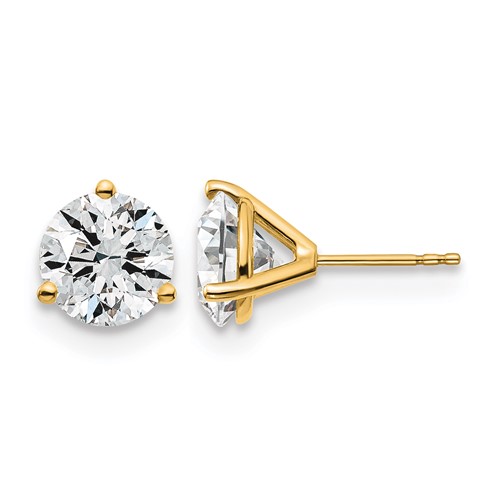14K Yellow Gold 5 Carat Lab Grown Diamond VS SI+ G+ Round Complete Three Prong Stud Earrings