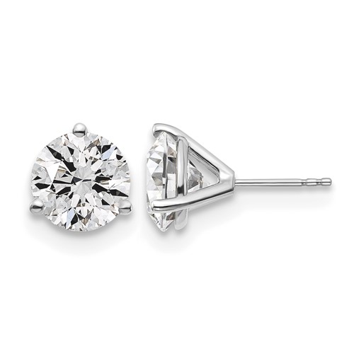 18K White Gold 6 Carat Lab Grown Diamond VS+ F+ Round Complete Three Prong Stud Earrings