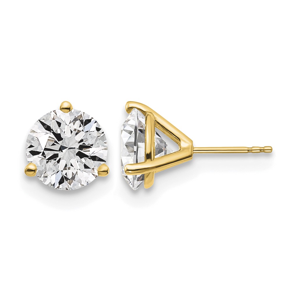 18K Yellow Gold 6 Carat Certified Lab Grown Diamond VS+ F+ Round Complete Three Prong Stud Earrings