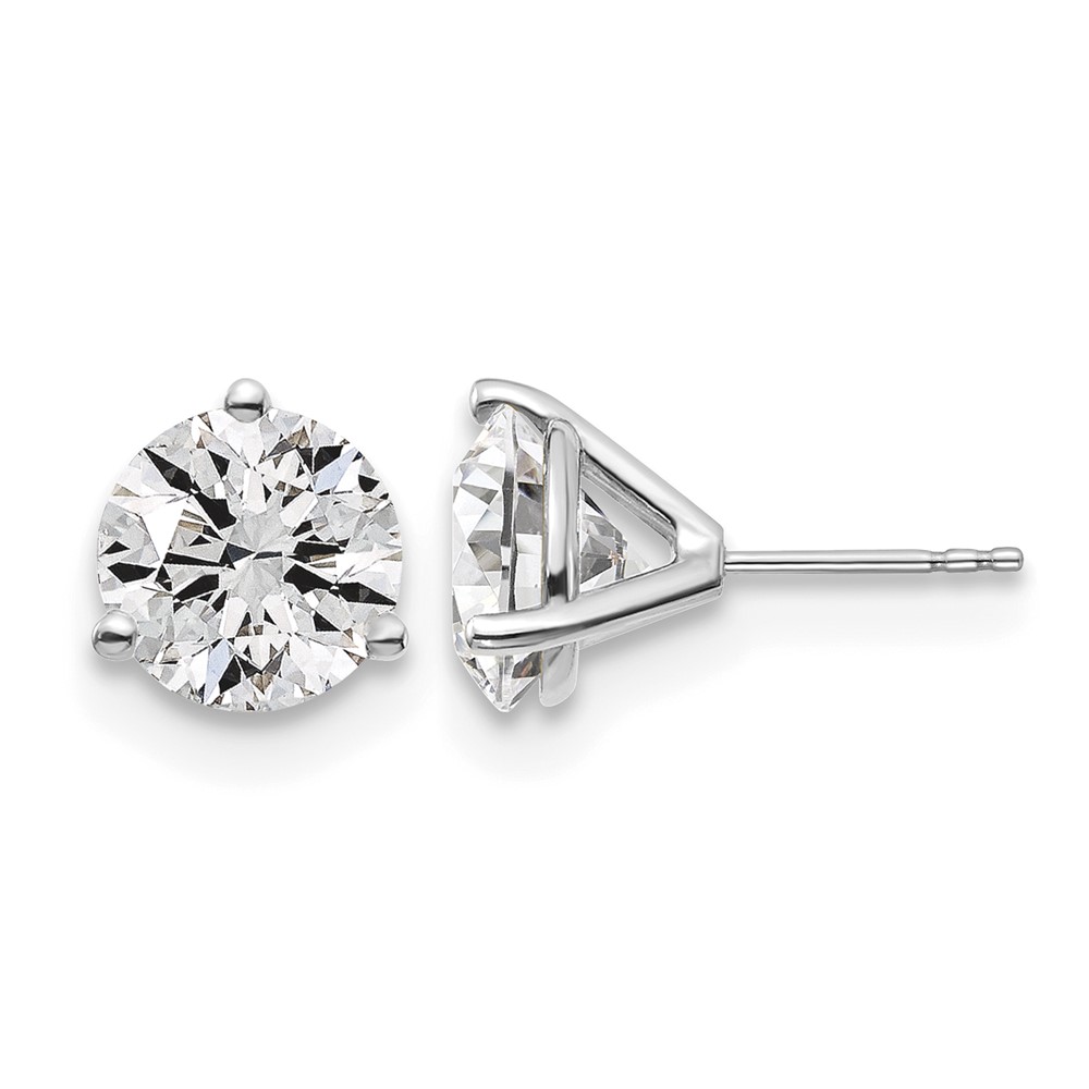 Platinum 6 Carat Lab Grown Diamond VS+ F+ Round Complete Three Prong Stud Earrings