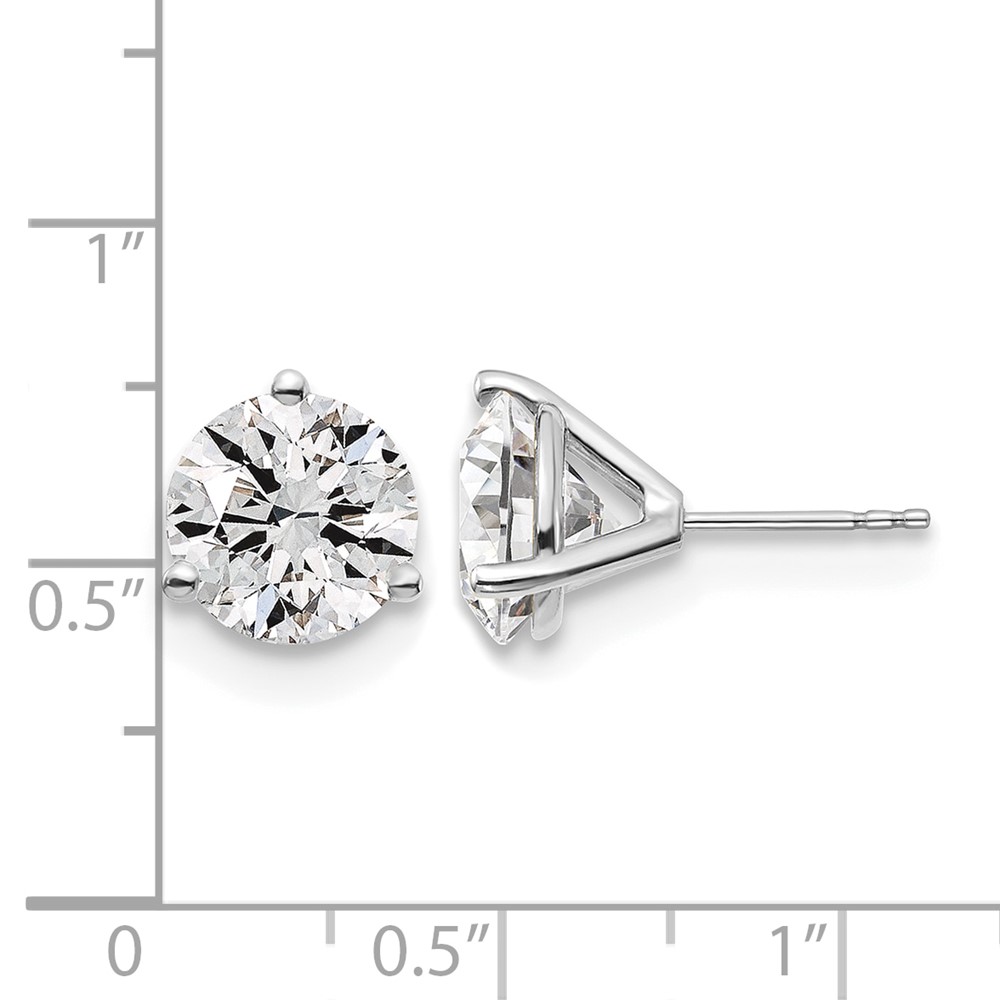 14k White Gold 6 carat Lab Grown Diamond VS/SI+ G+ Round Complete Three Prong Stud Earrings (EM1007-600-WLG)