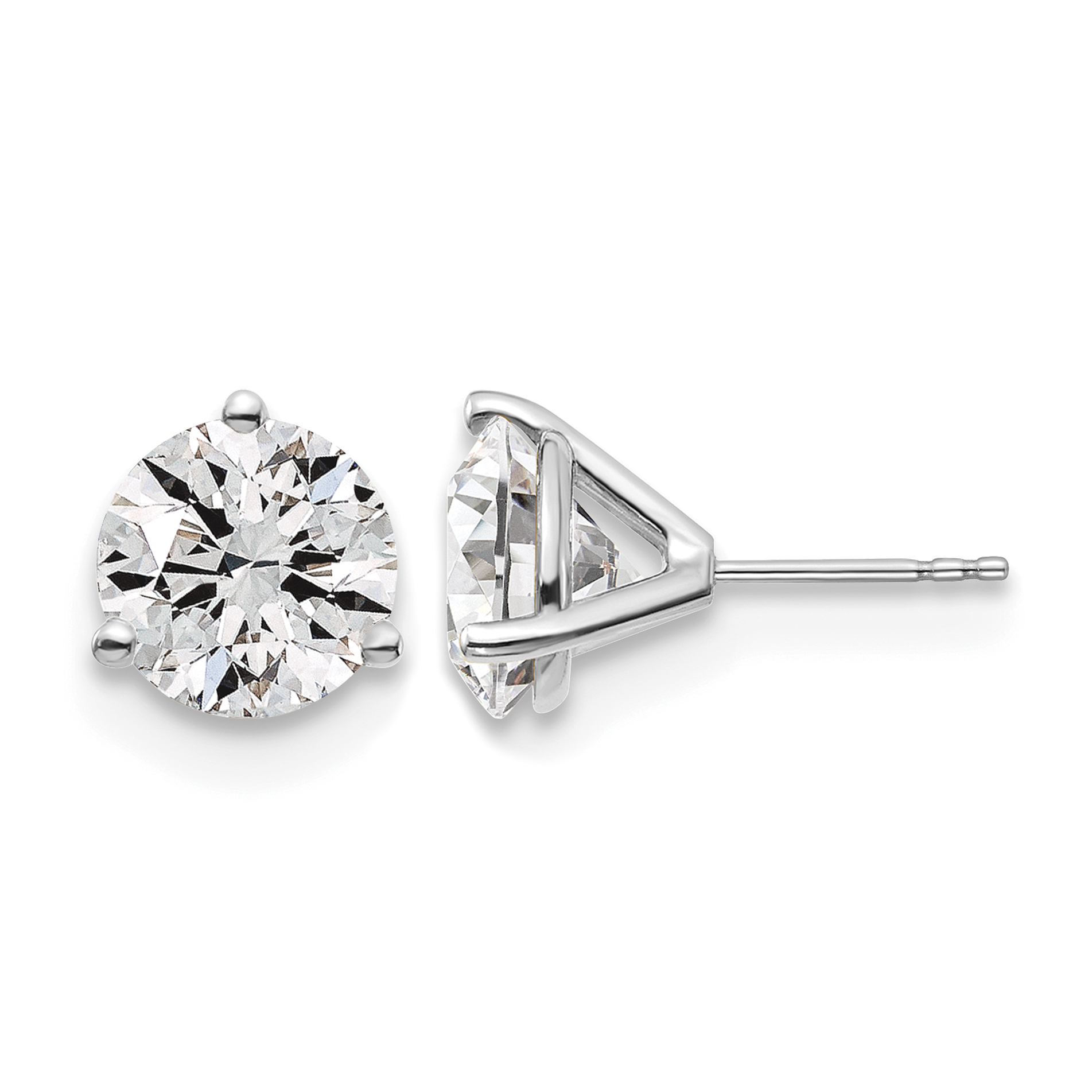 14k White Gold 6 carat Lab Grown Diamond VS/SI+ G+ Round Complete Three Prong Stud Earrings (EM1007-600-WLG)