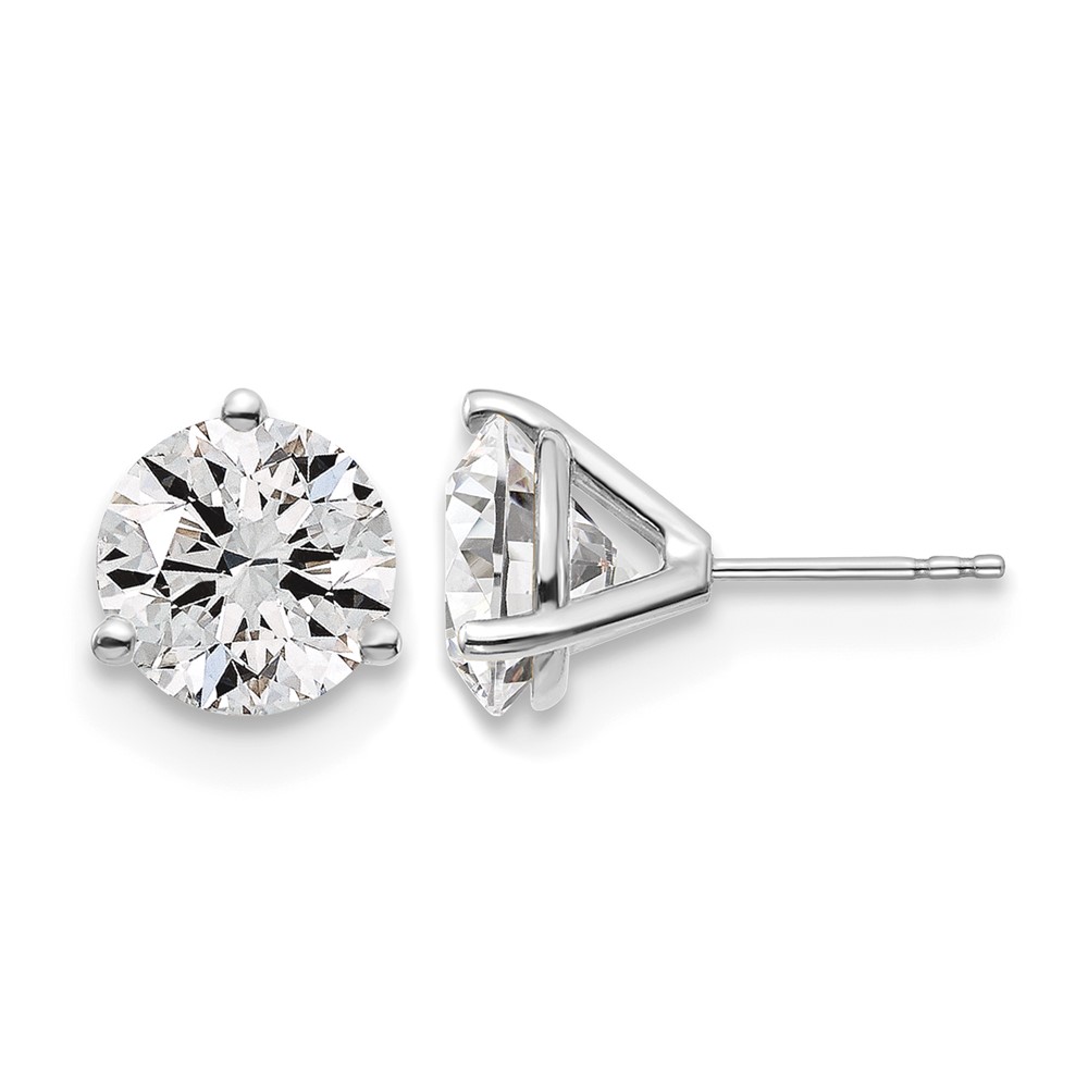 14K White Gold 6 Carat Lab Grown Diamond VS+ F+ Round Complete Three Prong Stud Earrings